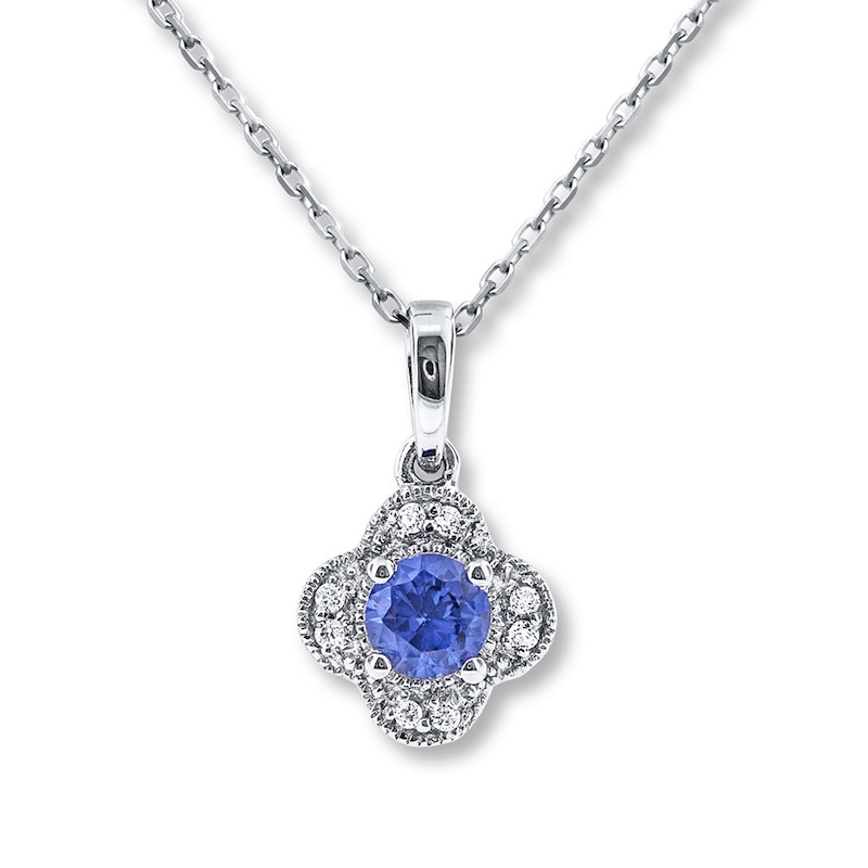 Main Image 1 of Natural Sapphire Necklace 1/20 ct tw Diamonds 10K White Gold