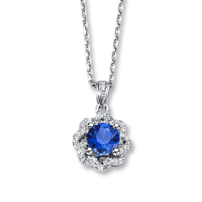 Main Image 1 of Natural Sapphire Necklace 1/6 ct tw Diamonds 14K White Gold