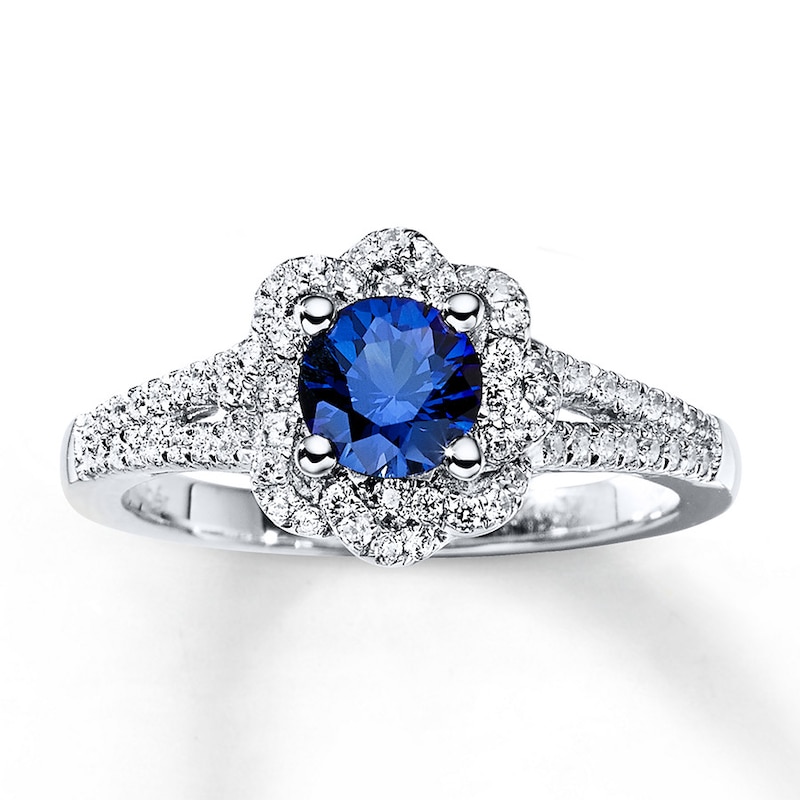 Natural Sapphire Ring 1/3 ct tw Diamonds 14K White Gold