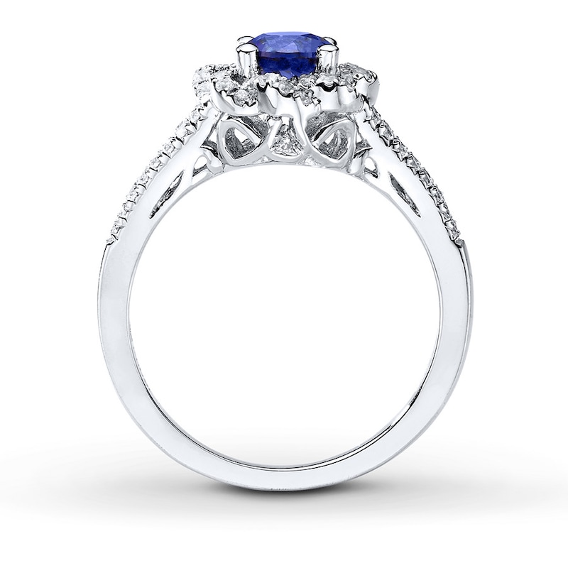 Natural Sapphire Ring 1/3 ct tw Diamonds 14K White Gold