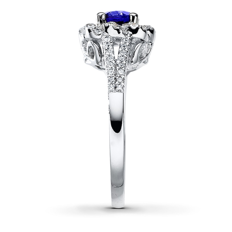 Natural Sapphire Ring 1/3 ct tw Diamonds 14K White Gold