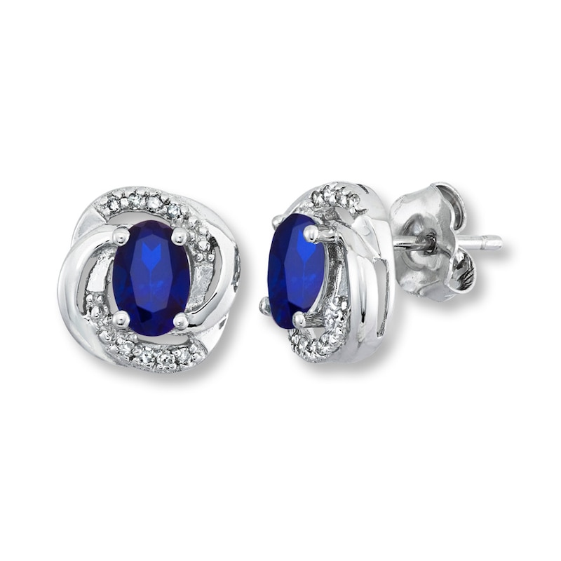Main Image 1 of Lab-Created Sapphire 1/20 cttw Diamond Sterling Silver Earrings