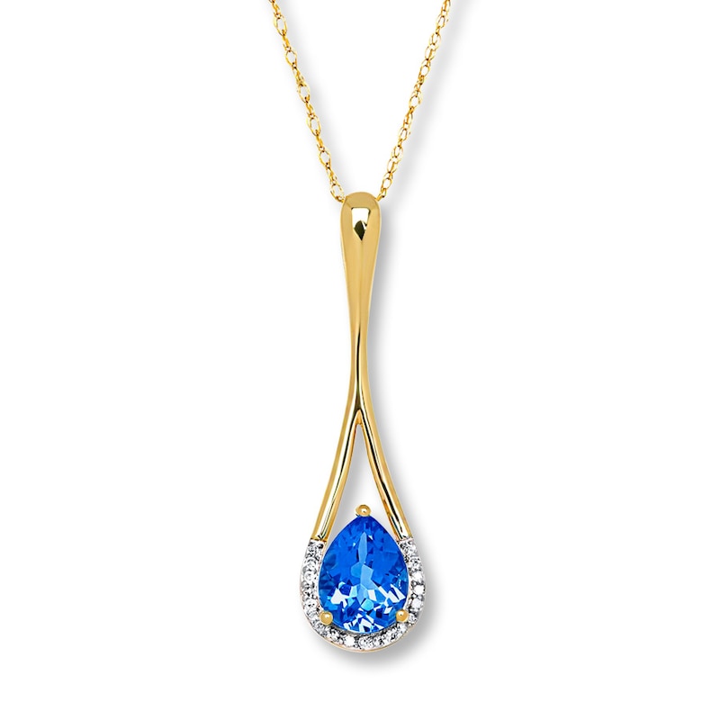 Lab-Created Sapphire 1/15 ct tw Diamonds 10K Gold Necklace