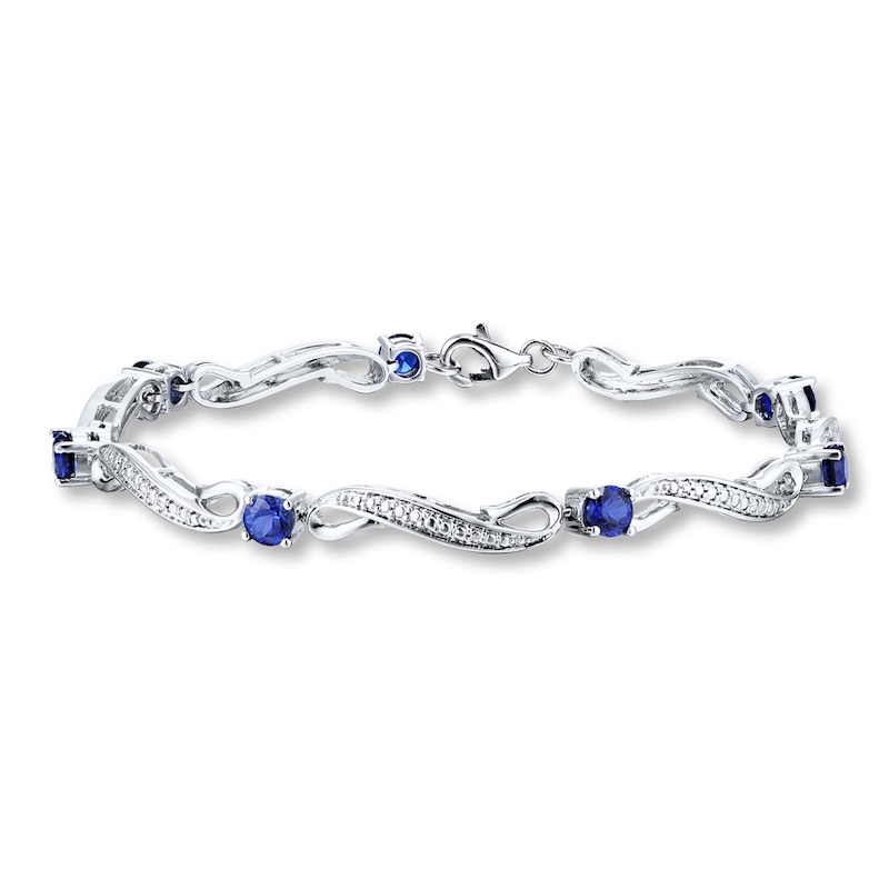 Main Image 1 of Lab-Created Sapphire Sterling Silver 7-inch Bracelet