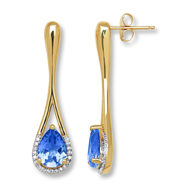 Lab-Created Sapphires 1/10 ct tw Diamonds 10K Gold Earrings