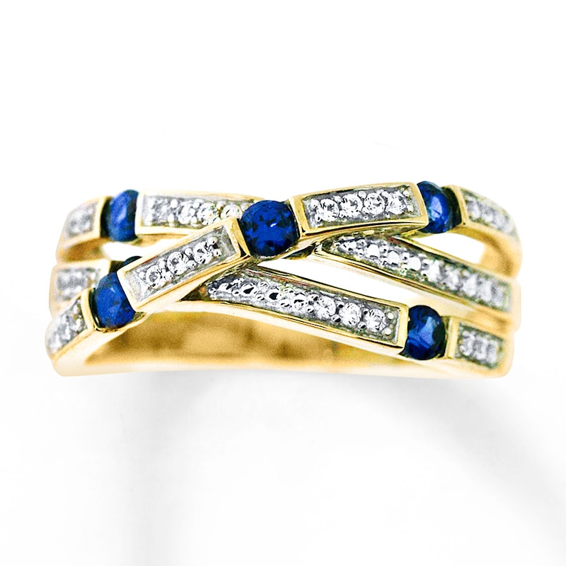 Lab-Created Sapphire Ring 10K Yellow Gold with 360