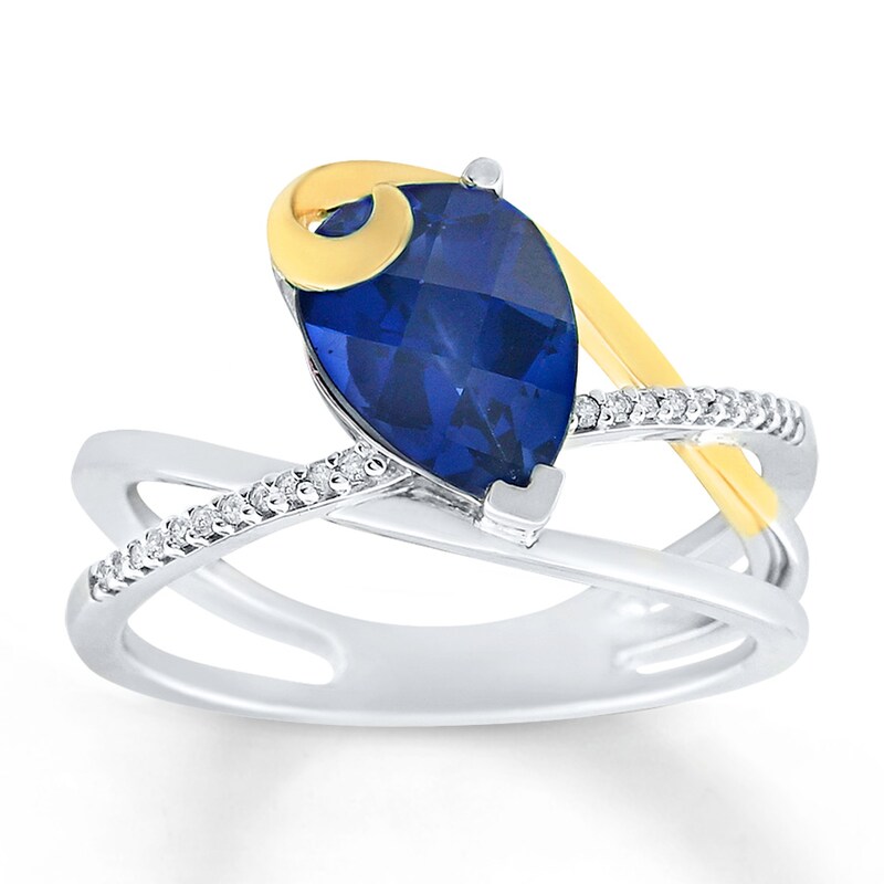 Lab-Created Sapphire 1/20 cttw Diamonds Sterling Silver Ring