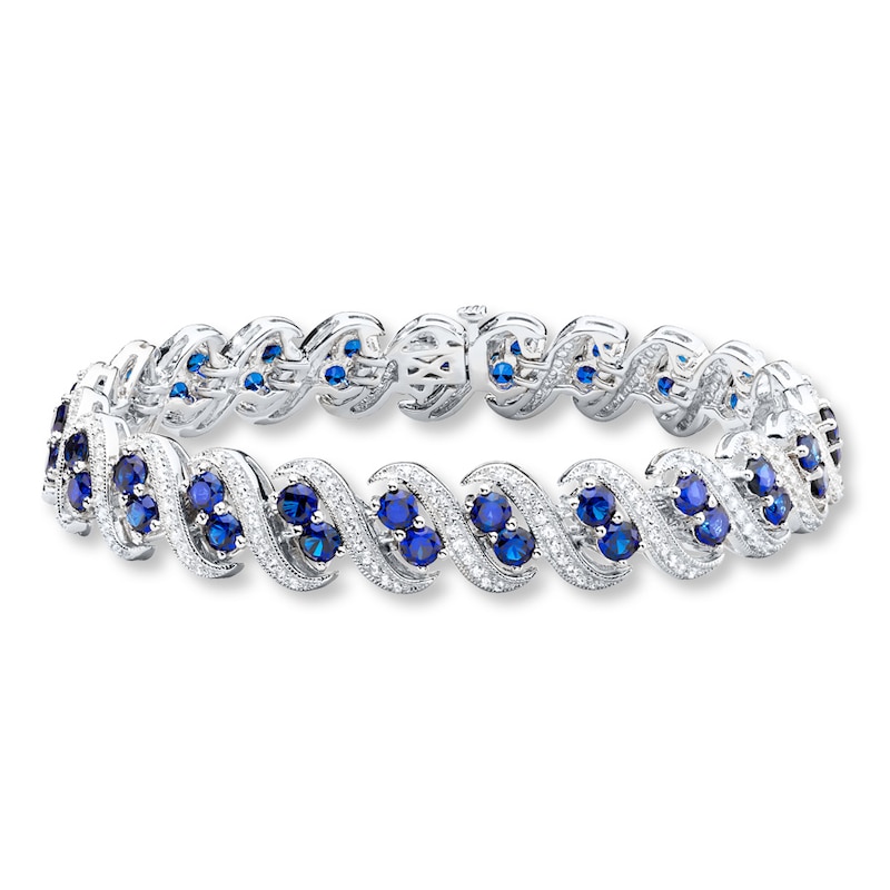 Lab-Created Sapphire Bracelet Blue and White Sterling Silver