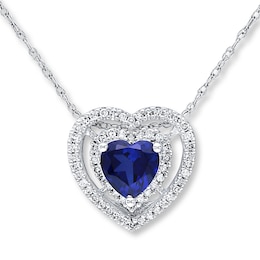 Lab-Created Sapphire Necklace 1/5 ct tw Diamonds 10K White Gold