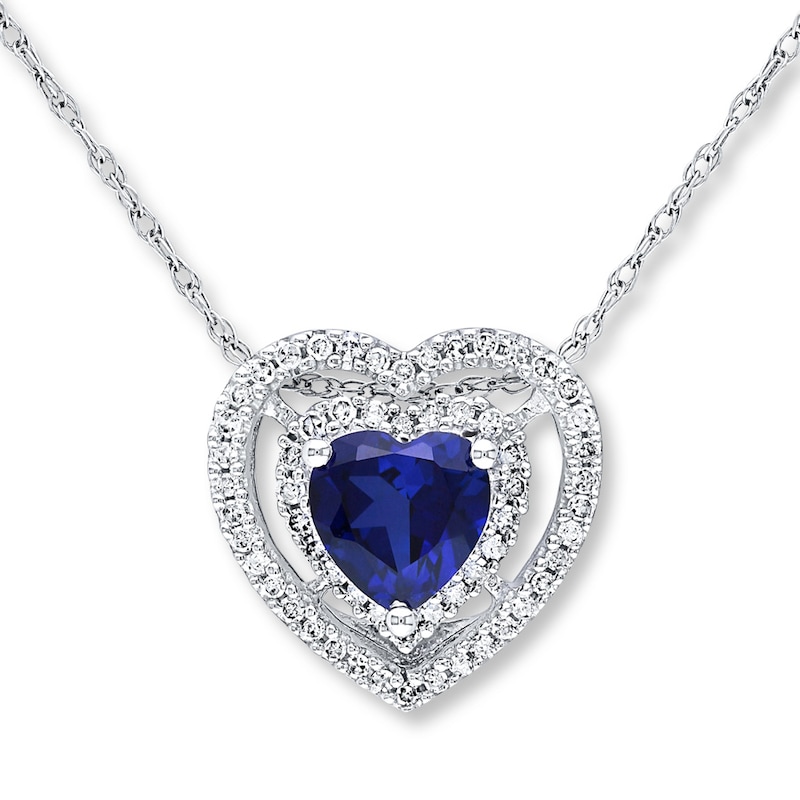 Lab-Created Sapphire Necklace 1/5 ct tw Diamonds 10K White Gold