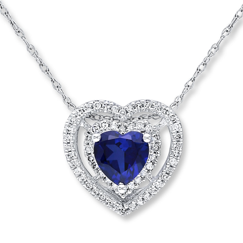 Main Image 1 of Lab-Created Sapphire Necklace 1/5 ct tw Diamonds 10K White Gold