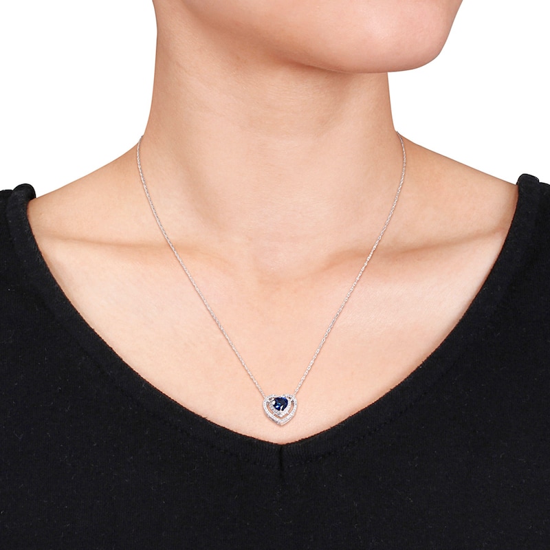 Main Image 2 of Lab-Created Sapphire Necklace 1/5 ct tw Diamonds 10K White Gold