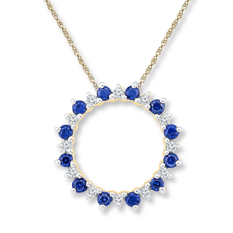 Main Image 1 of Natural Sapphire Necklace 1/8 ct tw Diamonds 10K White Gold