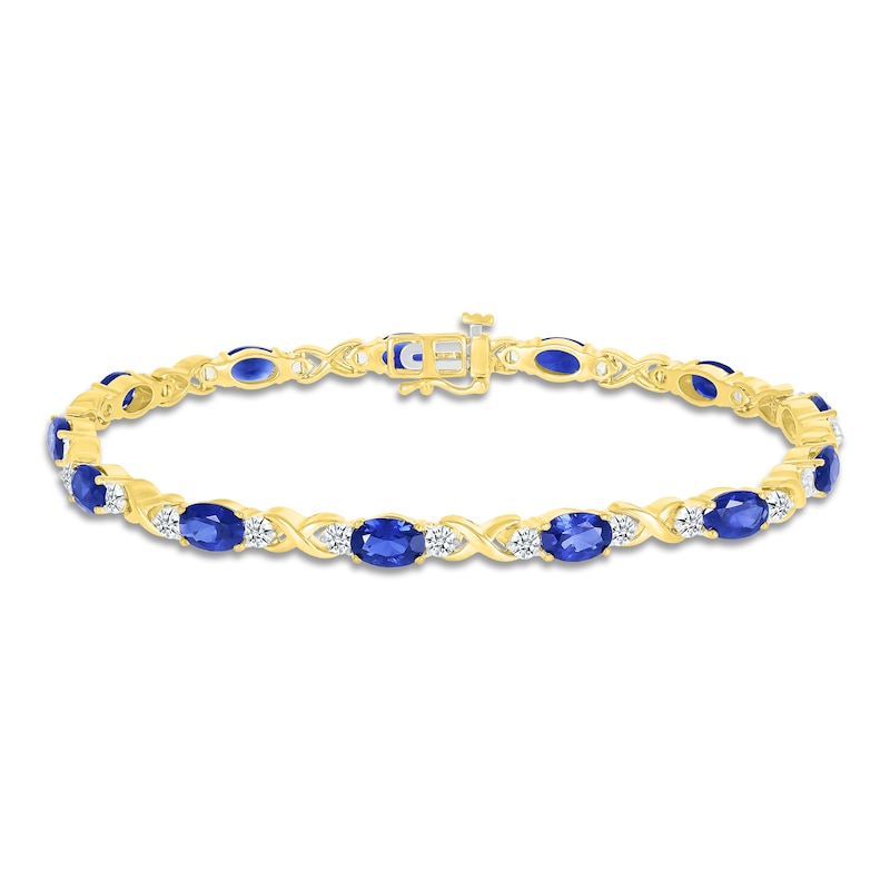 Main Image 1 of Blue/White Lab-Created Sapphire Bracelet 10K Yellow Gold