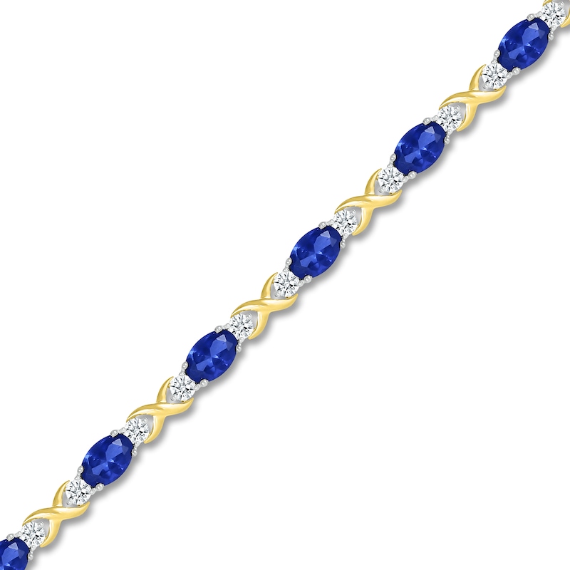 Main Image 2 of Blue/White Lab-Created Sapphire Bracelet 10K Yellow Gold