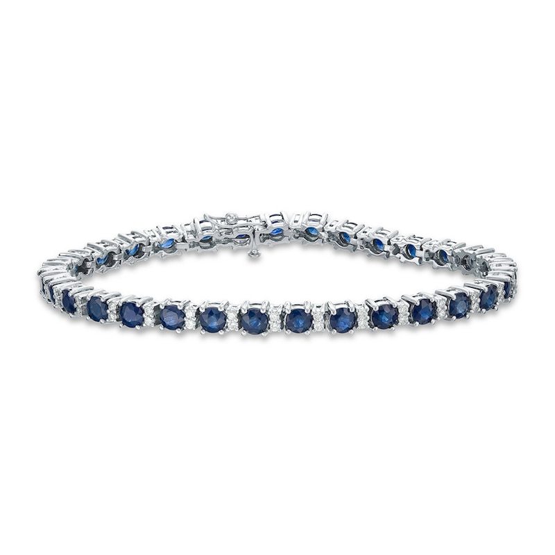 Natural Sapphire Bracelet 3/4 ct tw Diamonds 14K White Gold