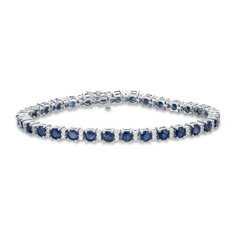 Main Image 1 of Natural Sapphire Bracelet 3/4 ct tw Diamonds 14K White Gold