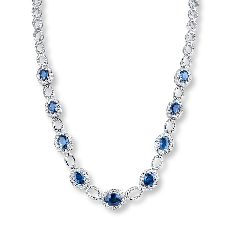 Main Image 1 of Natural Sapphire Necklace 1-3/8 ct tw Diamonds 14K White Gold