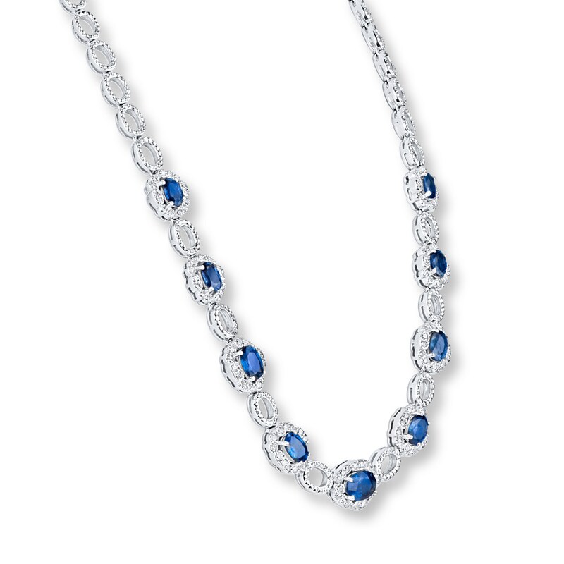 Main Image 2 of Natural Sapphire Necklace 1-3/8 ct tw Diamonds 14K White Gold