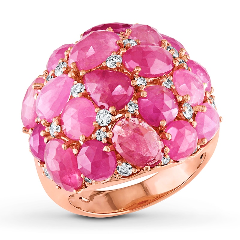 Natural Pink Sapphire Ring 5/8 ct tw Diamonds 18K Rose Gold