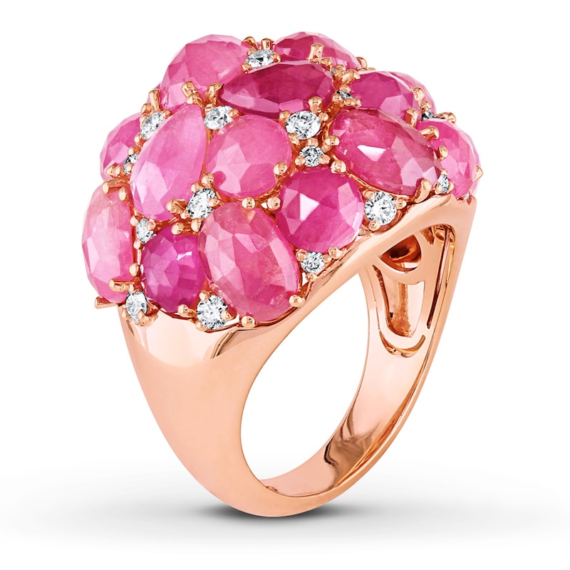 Natural Pink Sapphire Ring 5/8 ct tw Diamonds 18K Rose Gold
