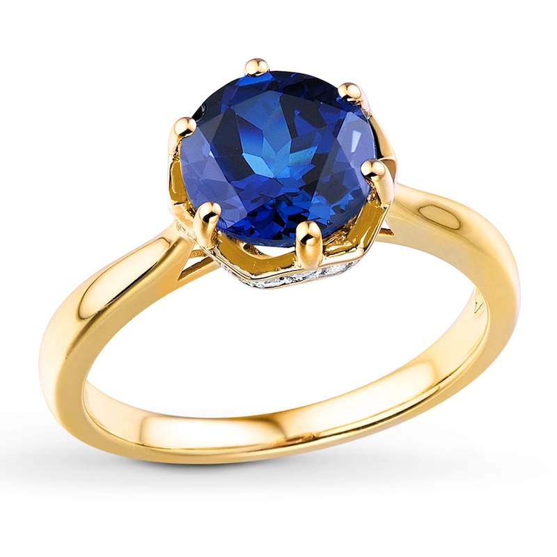 Lab-Created Sapphire Ring 1/10 ct tw Diamonds 10K Yellow Gold