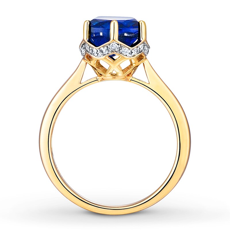 Lab-Created Sapphire Ring 1/10 ct tw Diamonds 10K Yellow Gold