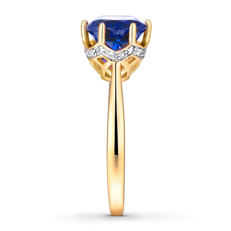 Lab-Created Sapphire Ring 1/10 ct tw Diamonds 10K Yellow Gold