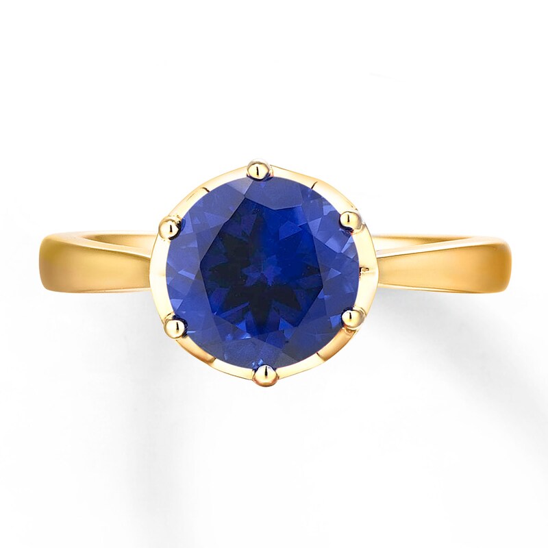 Lab-Created Sapphire Ring 1/10 ct tw Diamonds 10K Yellow Gold