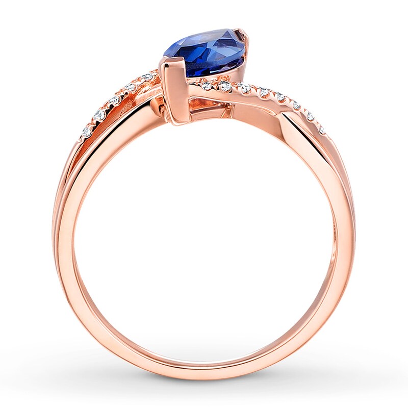 Lab-Created Sapphire Ring 1/20 ct tw Diamonds 10K Rose Gold