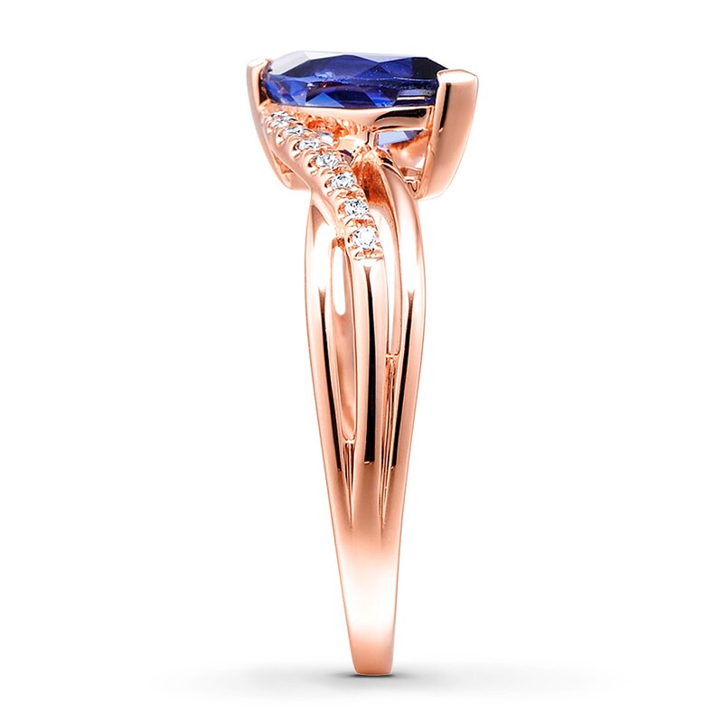 Lab-Created Sapphire Ring 1/20 ct tw Diamonds 10K Rose Gold