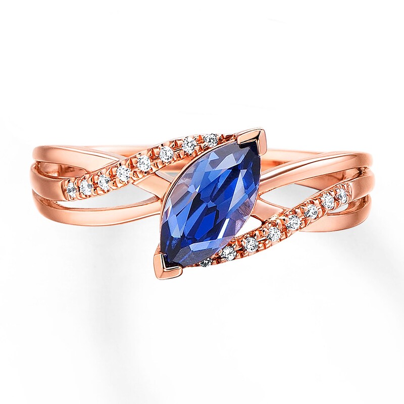 Lab-Created Sapphire Ring 1/20 ct tw Diamonds 10K Rose Gold