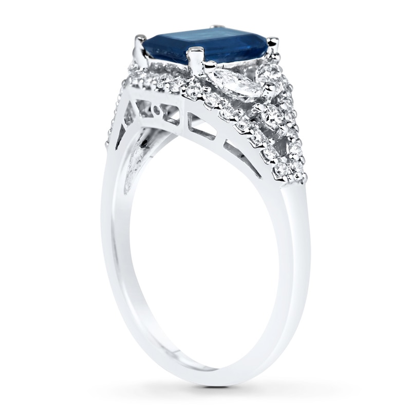 Natural Sapphire Ring 5/8 ct tw Diamonds 14K White Gold