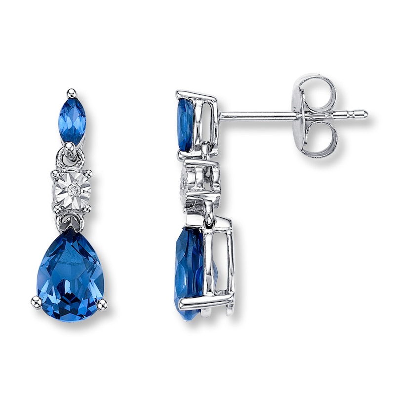 Lab-Created Sapphire Earrings Diamond Accent 10K White Gold