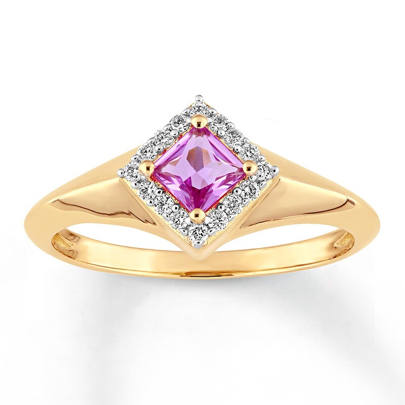 Pink Sapphire Ring 1/10 ct tw Diamonds 14K Yellow Gold