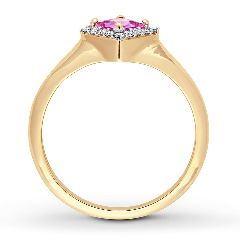 Pink Sapphire Ring 1/10 ct tw Diamonds 14K Yellow Gold