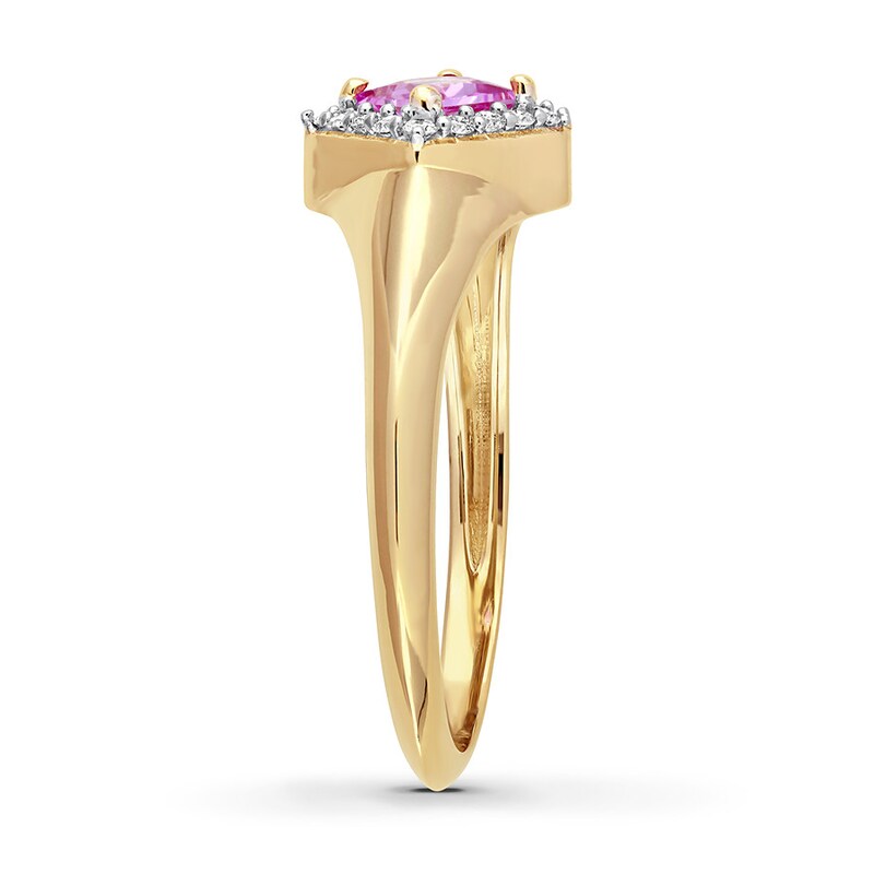 Pink Sapphire Ring 1/10 ct tw Diamonds 14K Yellow Gold