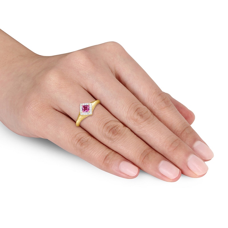 Pink Sapphire Ring 1/10 ct tw Diamonds 14K Yellow Gold