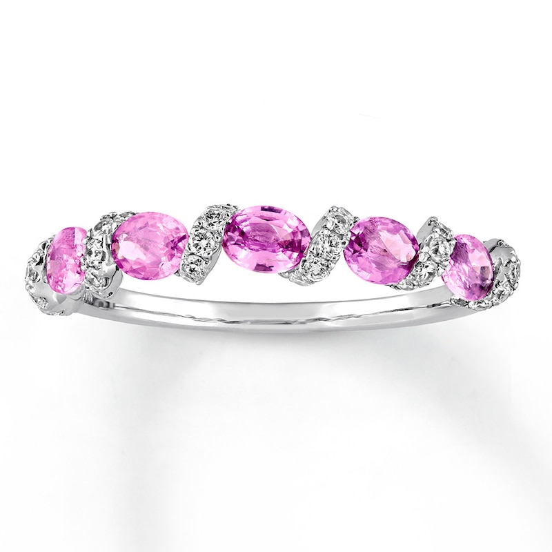 Main Image 1 of Pink Sapphire Ring 1/4 Carat tw Diamonds 14K White Gold