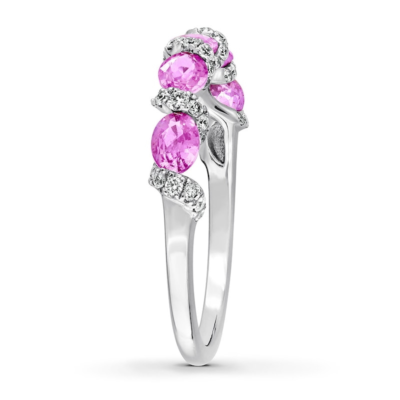 Main Image 3 of Pink Sapphire Ring 1/4 Carat tw Diamonds 14K White Gold