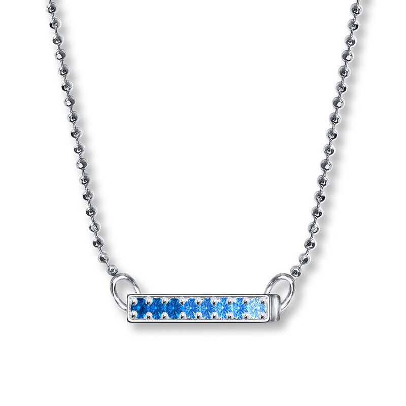 Main Image 1 of Alex Woo Side Bar Necklace Natural Sapphires Sterling Silver