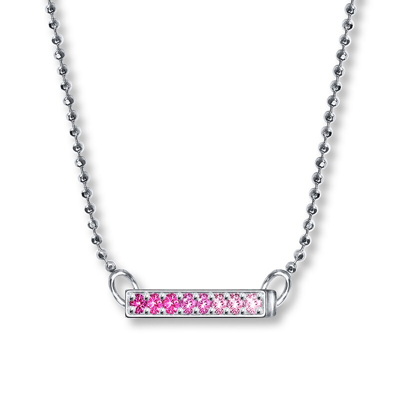 Alex Woo Side Bar Necklace Natural Pink Sapphires Sterling Silver