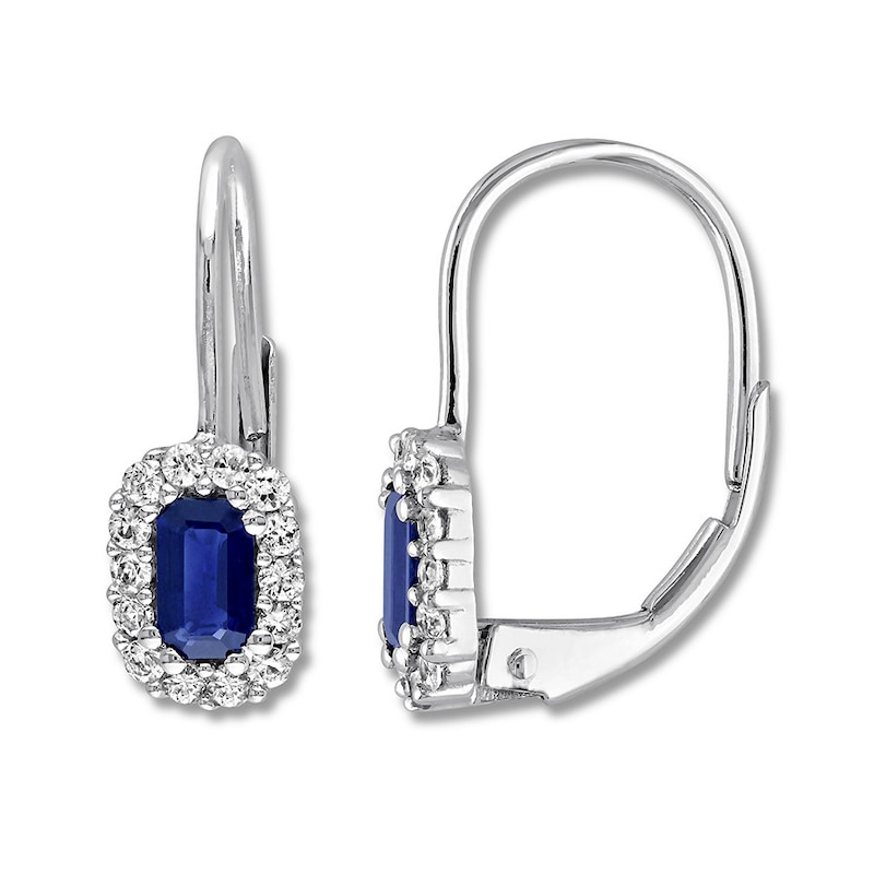 Natural Sapphire Earrings Blue & White 10K White Gold