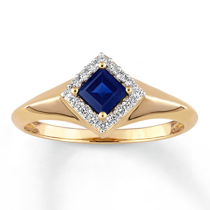 Natural Sapphire Ring 1/10 ct tw Diamonds 14K Yellow Gold