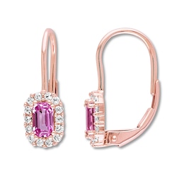 Natural Sapphire Earrings Pink & White 10K Rose Gold