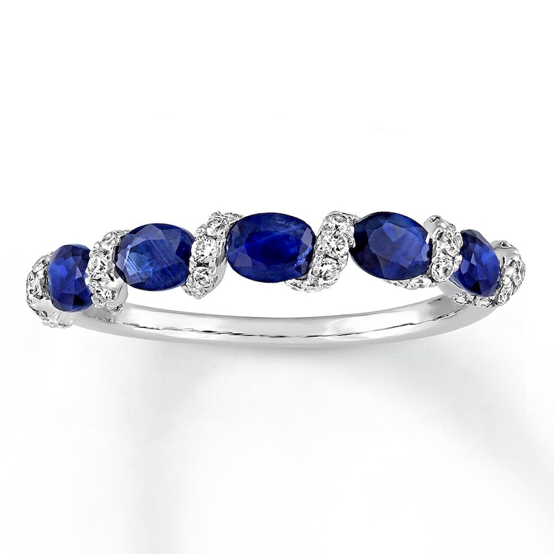 Natural Sapphire Ring 1/4 ct tw Diamonds 14K White Gold