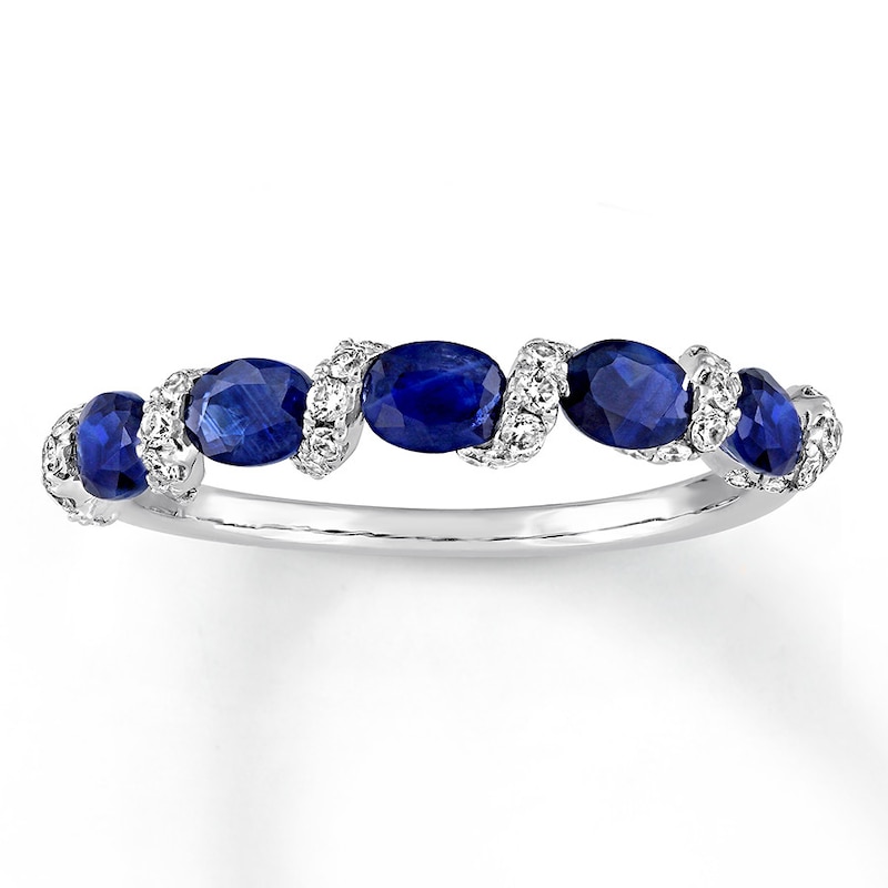 Main Image 1 of Natural Sapphire Ring 1/4 ct tw Diamonds 14K White Gold