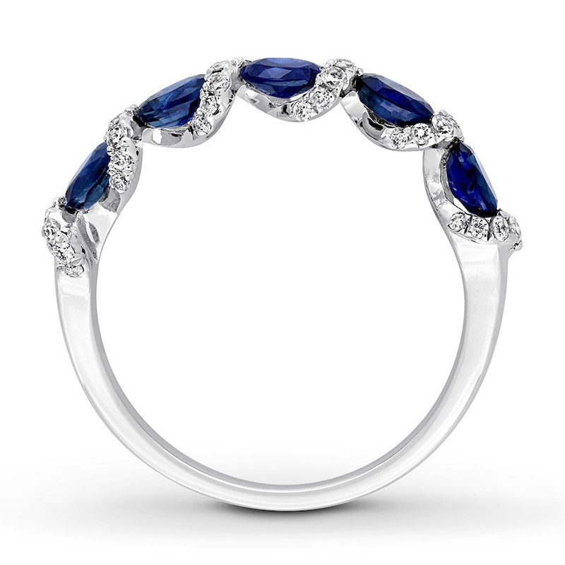 Natural Sapphire Ring 1/4 ct tw Diamonds 14K White Gold