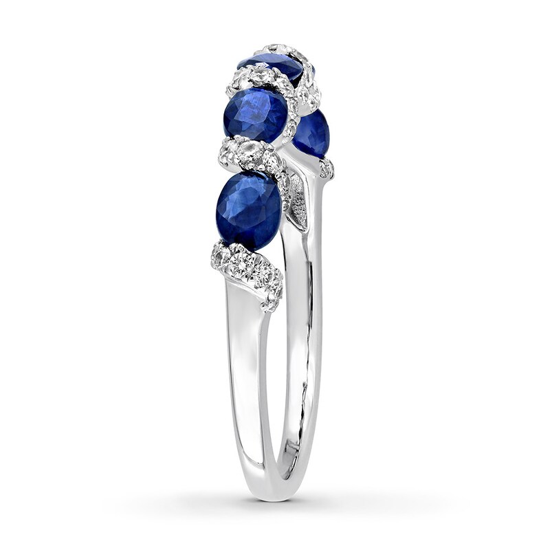 Main Image 3 of Natural Sapphire Ring 1/4 ct tw Diamonds 14K White Gold