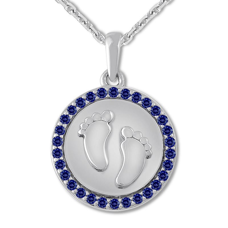 Footprints Necklace Lab-Created Sapphires Sterling Silver